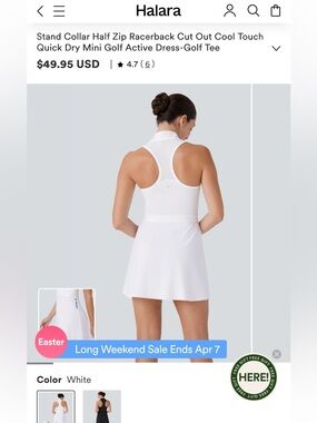 Halara Active Mini Golf Dress Racerback Cut Out Cool Touch Quick Dry NWT Small
